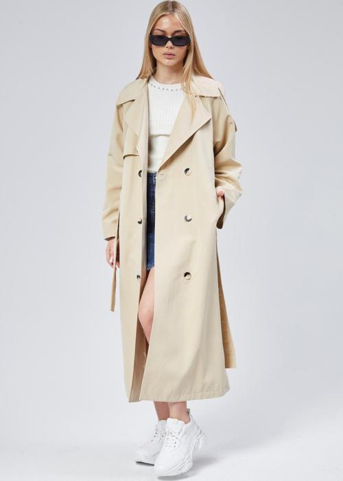 Kadın Oversize Astarlı Uzun Trençkot