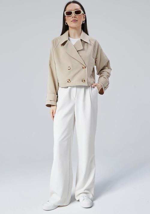 Kadın Kruvaze Crop Trençkot