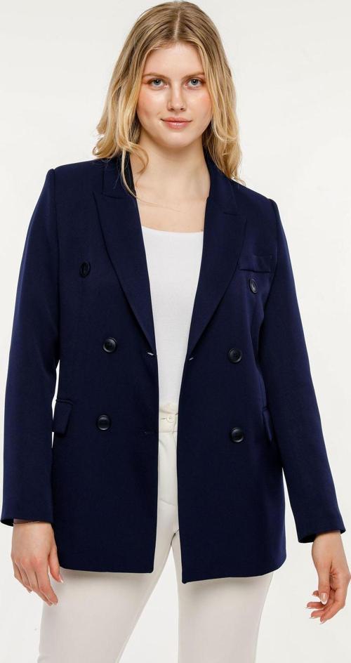 Lacivert Regular Kruvaze Kapama Oversize Düğmeli Ceket