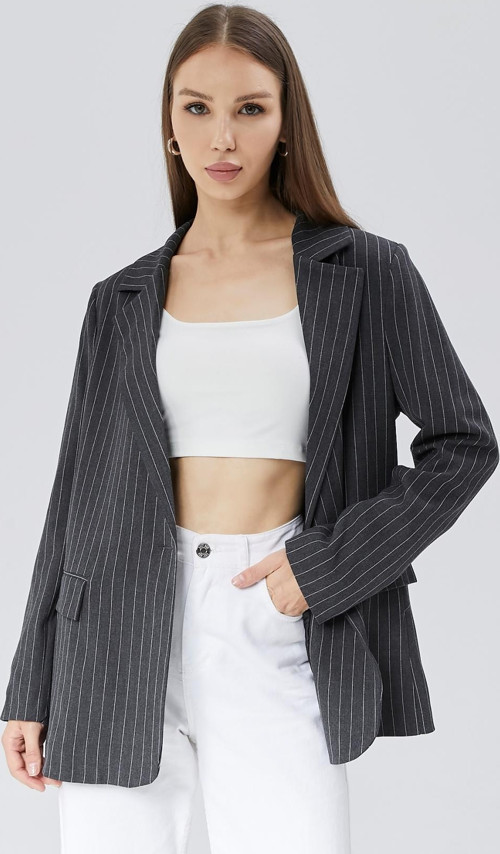 Kadın Astarlı Regular Çizgili Blazer Ceket