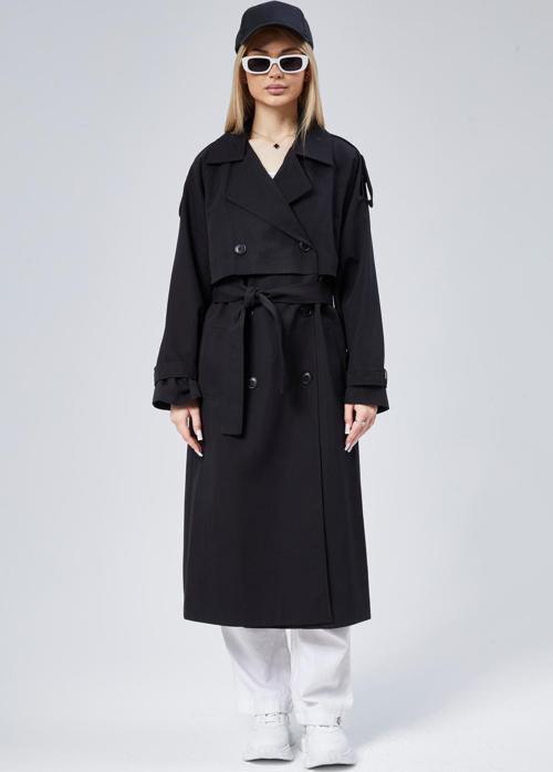 Oversize Kruvaze Kapama Rüzgarlık Detaylı Trençkot