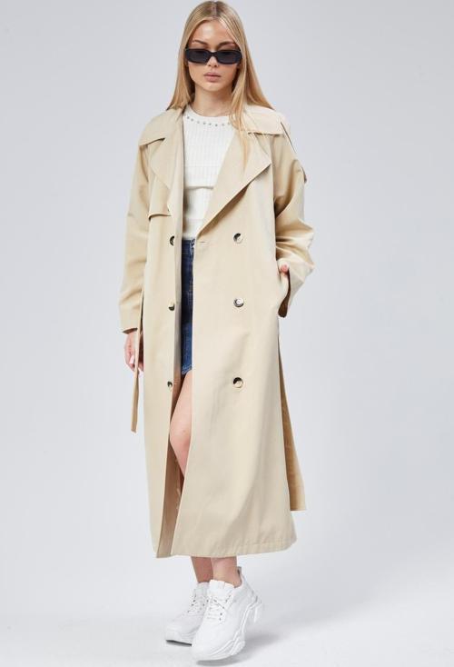 Kadın Oversize Astarlı Uzun Trençkot