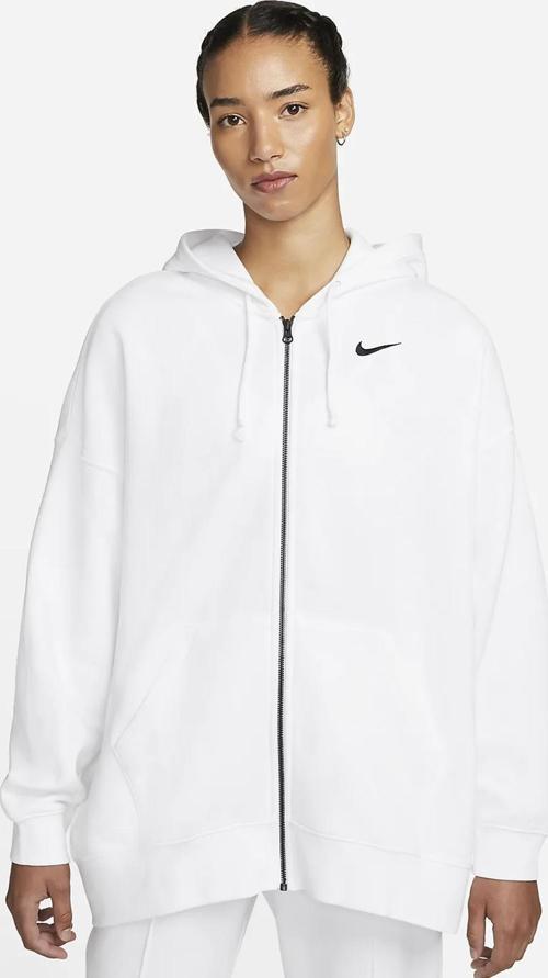 Sportswear Essentials Oversize Fleece Full Zip Hoodie Kadın Geniş Kalıp Kapüşonlu Sweatshirt Beyaz