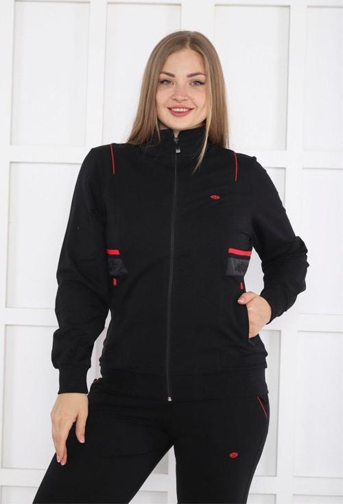 Kadın Siyah Battal/Büyük Beden Dik Yaka 4 Mevsim Süper 2 İplik Spor Eşofman Takımı 6232