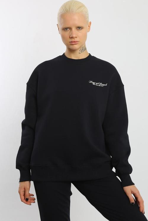 Lacivert İçi Polarlı 3 İplik Oversize Kadın Sweatshirt T0129