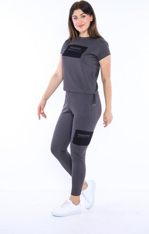 Füme Kadın Dokuma Detaylı ABD Pike Nefes Alan T-shirt Takım A3004