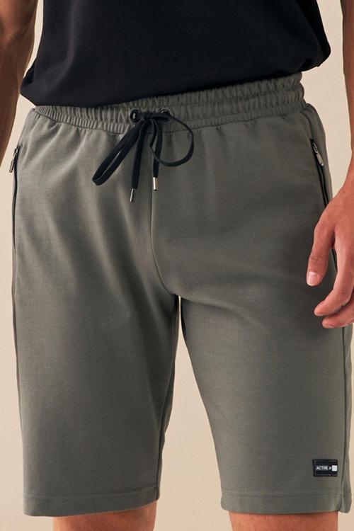 Açık Haki Erkek Casual Rahat Kalıp Nefes Alabilen Pamuklu Drops İnterlok Kumaş Spor Şort B1511
