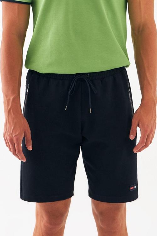 Lacivert Erkek Casual Rahat Kalıp Nefes Alabilen Pamuklu Drops İnterlok Kumaş Spor Şort B1511