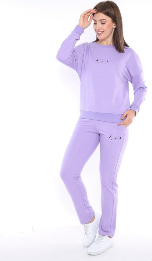 Lila Kadın 3 İplik Nefes Alabilen Spor Casual Sweat Eşofman Takımı A3050