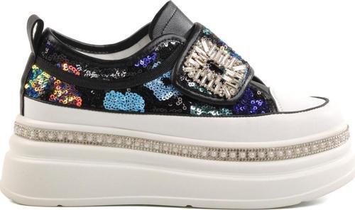 Siyah Yüksek Taban Taş İşlemeli Kadın Sneaker 25Y423-1 Z