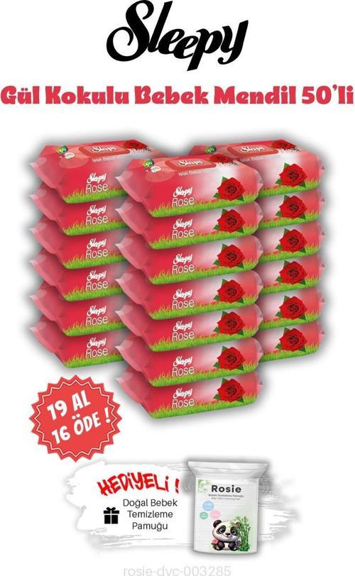 19 AL 16 ÖDE Sleepy Gül Kokulu Islak Bebek Mendil 50'li ve ROSIE