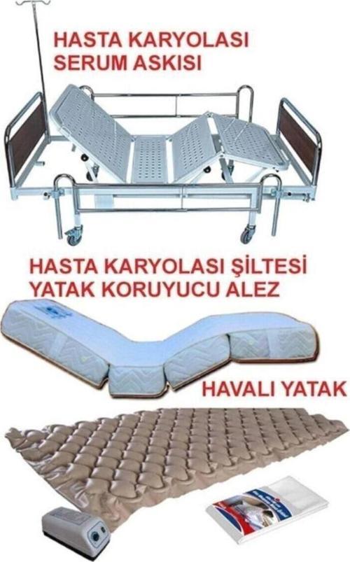 2 Motorlu Hasta Karyolası+ Hasta Yatağı + Baklava Dilimli Havalı Yatak 3 Ürün Bir Arada
