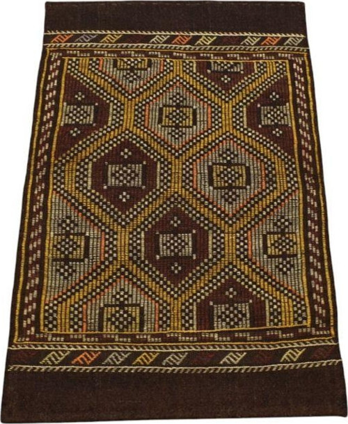 El Dokuması Benzersiz Geometrik Karapınar Yörük Yün Cecim Kilim 5668