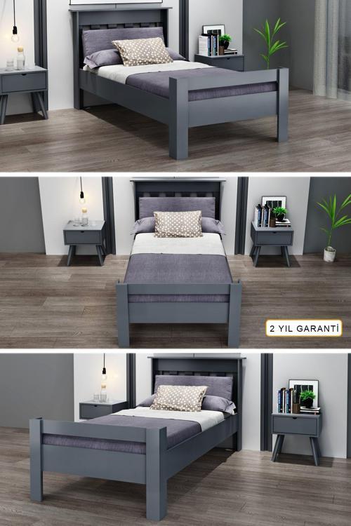 Still 120X200 Yatak Uyumlu Tek Kişilik Antrasit Karyola Sty-4 120X200
