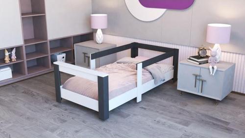 Herseycik Ninnimo Montessori Suntalem Karyola Antrasit Beyaz Y25 90X190 Cm Yatak Uyumlu Y 1064