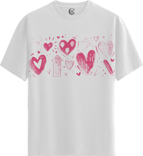 Pink Hearts - %100 Pamuklu Kadın Beyaz Tişört - Premium Quality