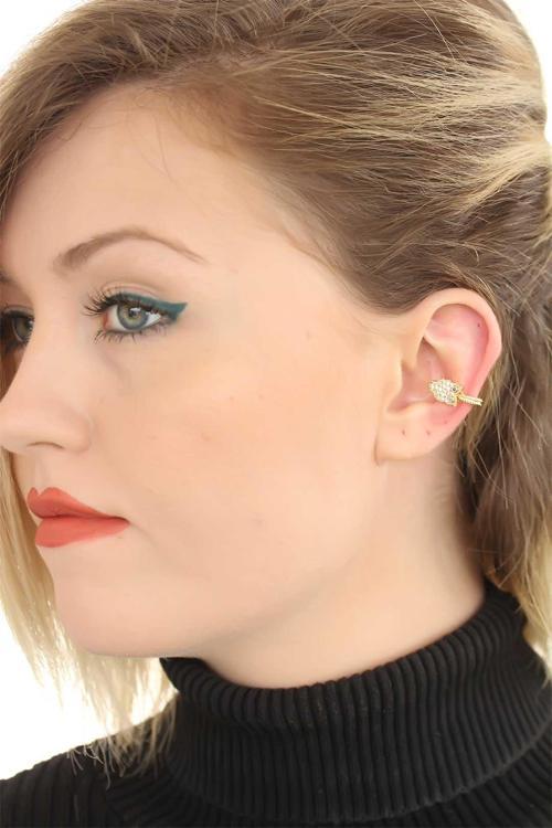 Gold Renkli Taşlı Metal Geçirmeli Kıkırdak Baykuş Küpe