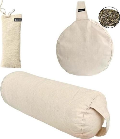 Karabuğday Dolgulu Meditasyon Minderi, Silindir Bolster ve Göz Yastığı 3'lü Meditasyon Seti