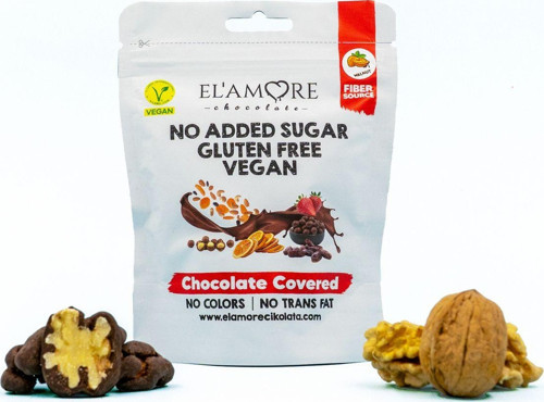 Şeker İlavesiz, Glütensiz, Vegan Cevizli Bitter Çikolata - Doypack 50 Gr