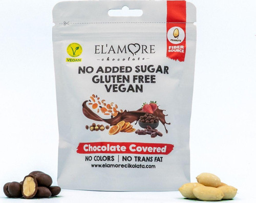 Şeker İlavesiz, Glütensiz, Vegan Yer Fıstıklı Bitter Çikolata - Doypack 50 Gr