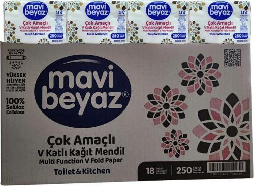 Çok Amaçlı V Kağıt Mendil Toilet & Kitchen 18 Paket 250 Yaprak 1 Koli