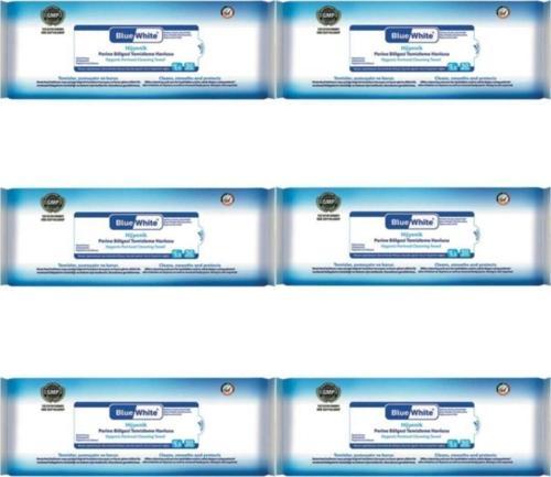 Blue White Perine Bölgesi Vücut Temizleme Havlusu 50'Li 6 Paket 300 Kullanım