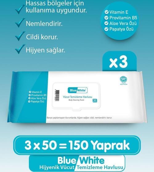 Yetişkin Hasta Vücut Temizleme Mendil 3'Lü Set 50 Yaprak