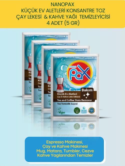 4 ADET ÇAY & KAHVE LEKESİ, KAHVE MAKİNESİ TEMİZLEYİCİ TOZ (ULTRA KONSANTRE - 5 GR)