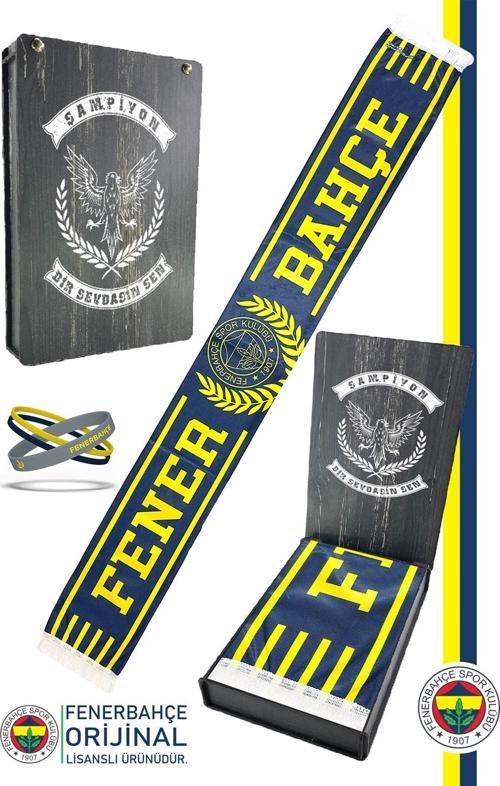 Orijinal Lisanslı Since 1907 Fenerbahçe Şal Atkı ve Bileklik Set Kanarya Baskılı Kutulu
