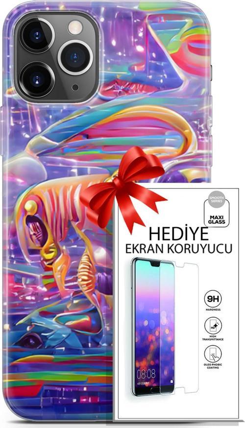 Apple İphone 11 Pro Kılıf Orijinal Seri Cyberpunk 11 4. Boyut 4K Baskılı Kılıf + Ekran Koruyucu Full