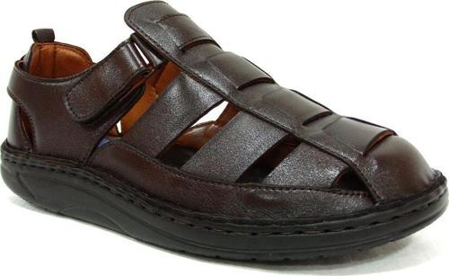 Kahverengi Jel Masaj Tabanlı Deri Erkek Sandalet
