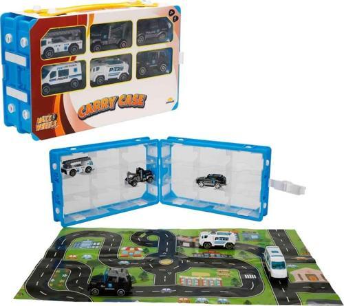1:64 Ölçek Maxx Wheels Taşıma Çantalı Şehir Araçları Oyun Seti - Polis Araçları Seti
