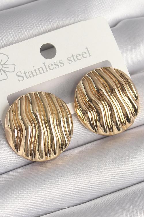 Pirinç Gold Renk İşlemeli Daire Plaka Model Kadın Küpe - TJ-BKP10256