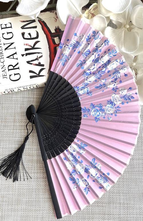 Yelpaze Mor Çiçekli Kumaş Bambu Şık Yelpaze