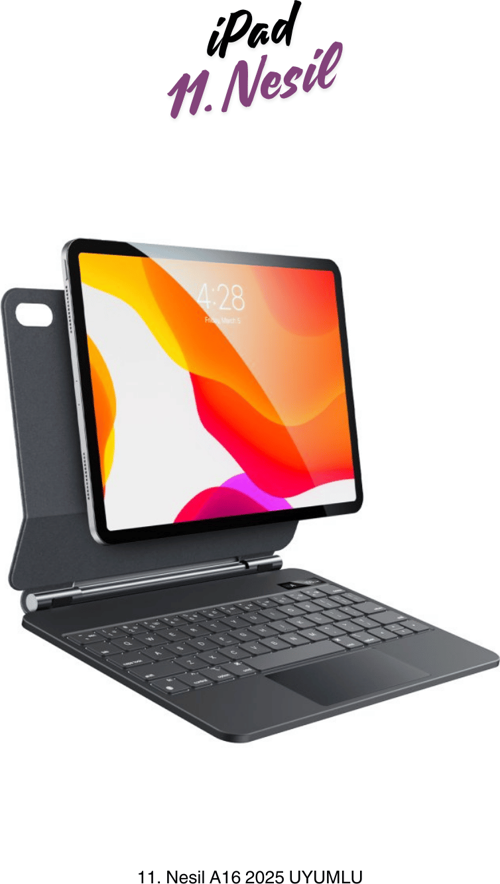 iPad 11. Nesil A16 2025 Uyumlu Magic Style Manyetik Yapışmalı Klavyeli Tablet Kılıfı