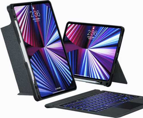 iPad 11.Nesil A16 2025 Uyumlu Fuchsia Touch Pad Bluetooth Klavyeli Standlı Mıknatıslı Tablet Kılıfı