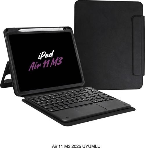 iPad Air 11 M3 2025 Uyumlu Touch Padli Bluetoothlu Klavyeli Standlı Fuchsia Tablet Kılıfı