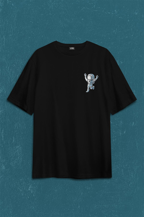 Astronot Dans Uzay Cosmos Space Galaksi Gezegen Sırt Ön Baskılı Oversize Tişört Unisex T-Shirt