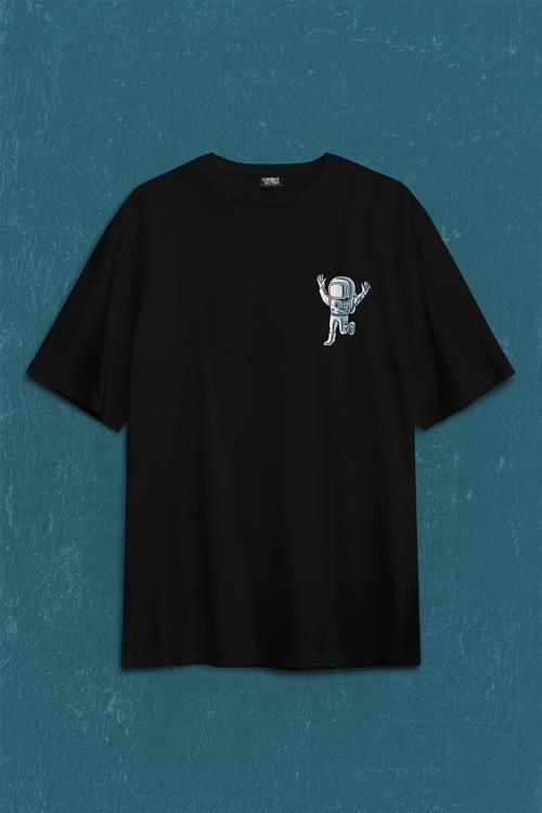 Astronot Dans Uzay Cosmos Space Galaksi Gezegen Sırt Ön Baskılı Oversize Tişört Unisex T-Shirt