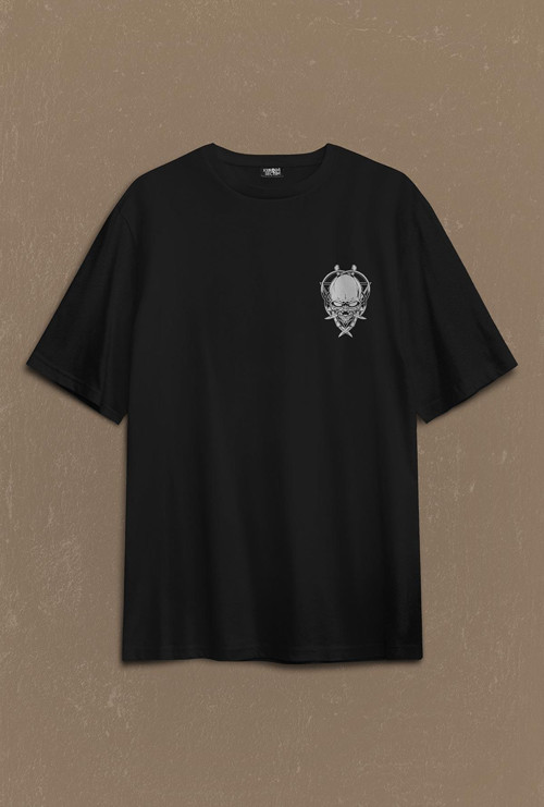 Skull Knife Illustration Kuru Kafa Bıçak Çakı Sırt Ön Baskılı Oversize Tişört Unisex T-Shirt