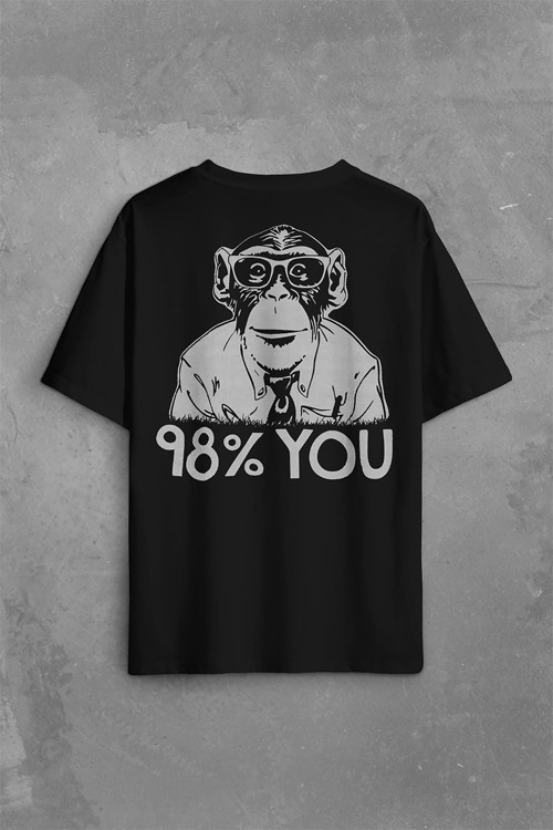 İnsan Evrim Şempanze %98 Chimp Evolution Dna Sırt Ön Baskılı Oversize Tişört Unisex T-Shirt OVR12S3551