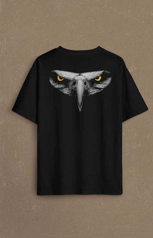Oversize Tişört Kartal Kafa Göz Black Eagle Design Tasarım Sırt Ön Baskılı Unisex T-Shirt