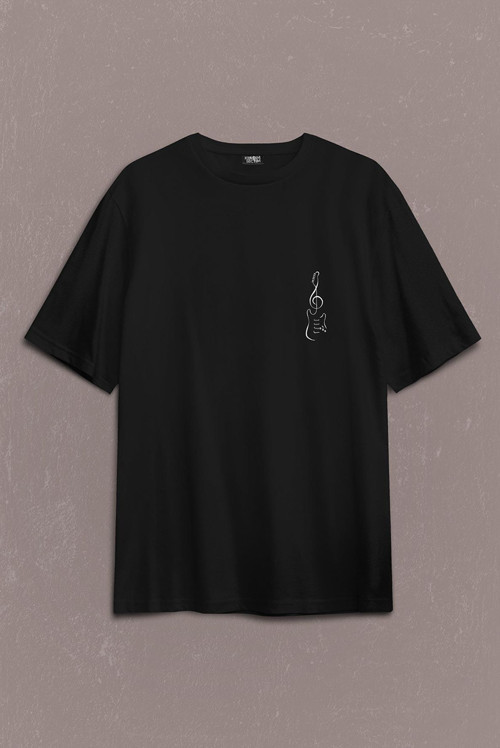 Sol Anahtarı Elektro Gitar Müzik Nota Metallica Sırt Ön Baskılı Oversize Tişört Unisex T-Shirt