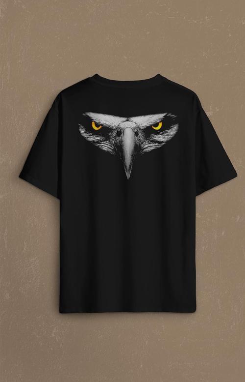 Oversize Tişört Kartal Kafa Göz Black Eagle Design Tasarım Sırt Ön Baskılı Unisex T-Shirt