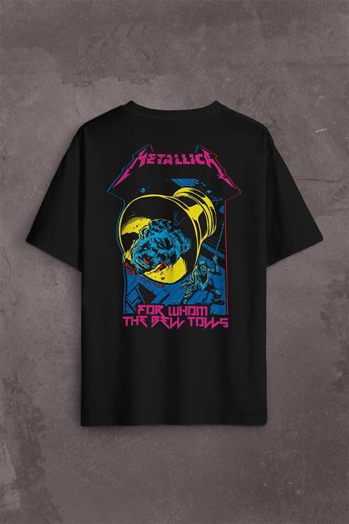 Metallica For Whom The Bell Tolls New Yeni Rock Metal Müzik Sırt Ön Baskılı Oversize Tişört Unisex T-Shirt