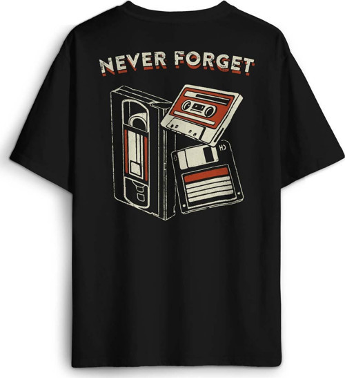 Never Forget Kaset Disket 90s 80s Doksanlar Seksenler Sırt Ön Baskılı Oversize Tişört Unisex T-Shirt