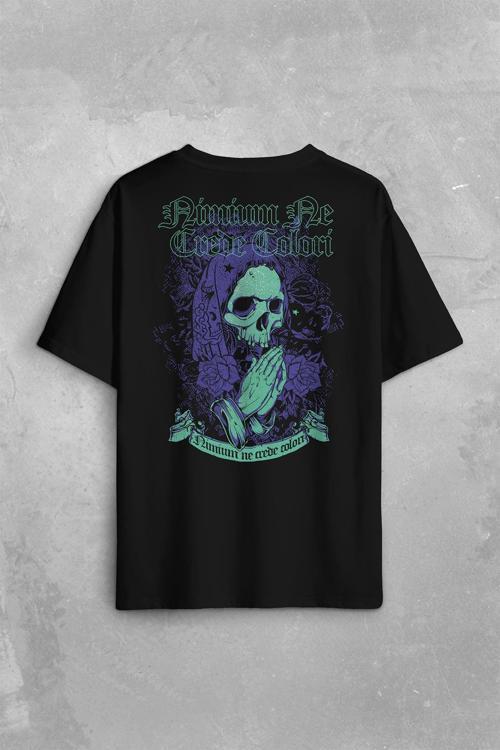 Skull Kurukafa Renkler Latince Urban Street Culture Wear Sokak Sırt Ön Baskılı Oversize Tişört Unisex T-Shirt