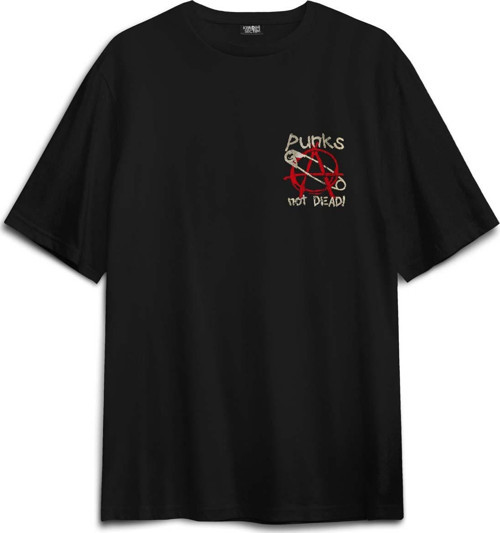 Punk Is Not Dead Rock Sokak Street Culture Baskılı Oversize T-shirt Siyah Unisex Tişört