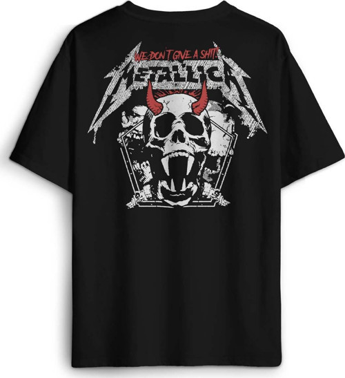 Siyah Metallica Metal Music Sırt Ön Baskılı Oversize Tişört Unisex T-Shirt