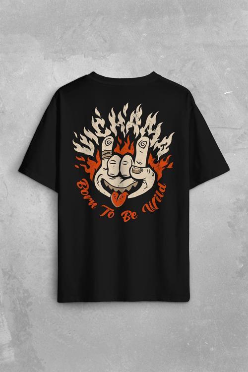 Born To Be Wild Rock And Roll Music Müzik Sırt Ön Baskılı Oversize Tişört Unisex T-Shirt